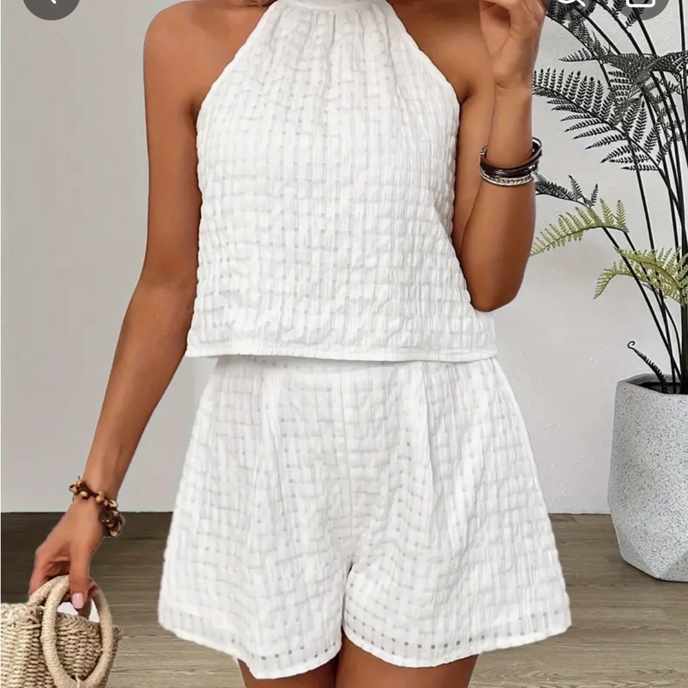 White two piece set- womens- short set- summer